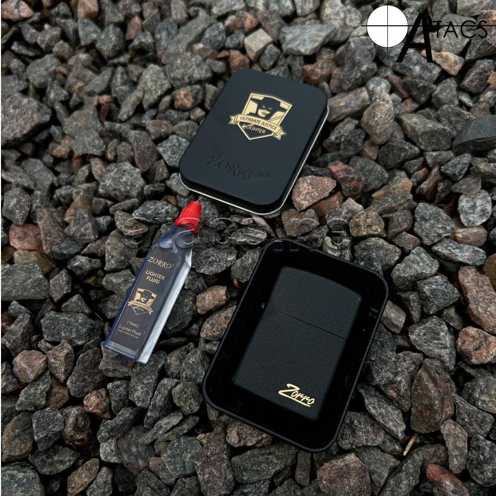 Бензинова запальничка Zorro "Black Stone" на подарунок + комплектуючі в комплекті