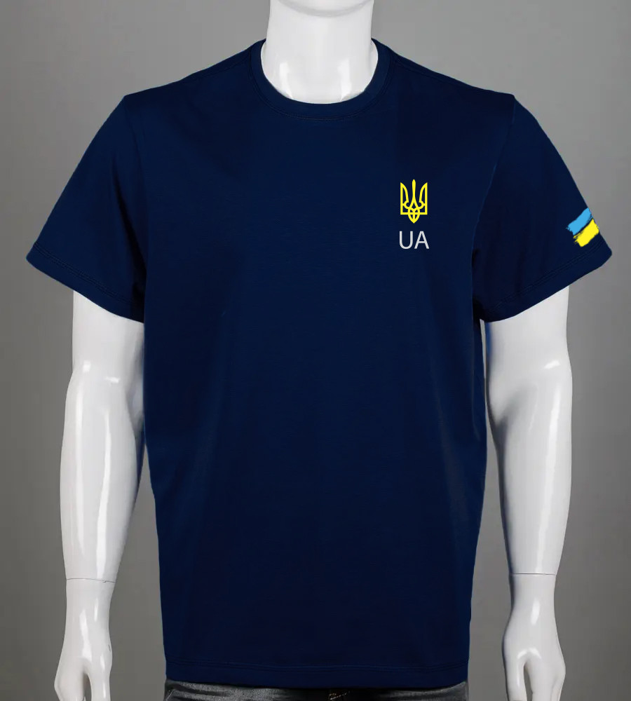 Футболка 100% Х/Б супер-батал Тризуб UA 4306сб (Уп.2шт 5XL,6XL), Темно-синій