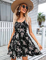Стильное модное женское платье-сарафан на тонких лямочках Софт принт 42-46,48-52 Цвета 2 Чёрный