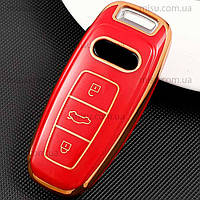 TPU Чехол Смарт ключа Audi A6 A7 A8 E-tron Q5 Q8 C8 D5, 3 кнопки, Красный