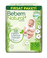 Подгузники одноразовые детские BeBem Natural midi 3 4-9 кг - 56 шт.