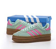 Женские кроссовки Adidas Gazelle Bold (бирюзовые с розовым) модные цветные кеды на платформе К14404