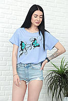 Женская блузка - футболка с ярким оригинальным принтом 46-48, Голубой