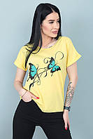 Женская блузка - футболка с ярким оригинальным принтом 50-52, Желтый