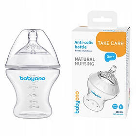 Антиколікова пляшка 180 мл з повільним потоком для годування Natural nursing BabyOno Білий