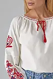 Жіноча біла вишиванка червоно-синій візерунок льон, фото 6