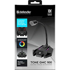 Мікрофон для стримінгу та онлайн-ігор Defender Tone GMC 100 USB LED (кабель 1.5м) Чорний, фото 3