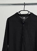 Рубашка льняная мужская с длинным рукавом повседневная летняя BandW черная Рубашка классическая лен на лето