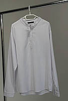 Рубашка льняная мужская с длинным рукавом повседневная летняя BandW белая Рубашка классическая лен на лето