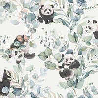 Обои для стен 301144 флизелиновые моющиеся детские обои Германия Rasch панды листья ветки