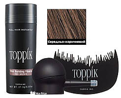 Кератиновий загусник для волосся Toppik 27,5 г + аплікатор + гребінець Шатен (Medium Brown)