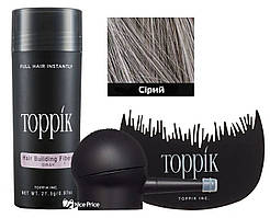 Кератиновий загусник для волосся Toppik 27,5 г + аплікатор + гребінець Сірий (Gray)