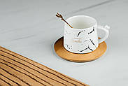 Чашка "Мармур Білий" 230мл на бамбуковій підставці з ложкою, фото 2