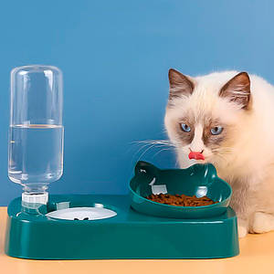 Миска для котів Taotaopets 119906 Forest Green з поїлкою 22*28,2*14,5 см подвійна