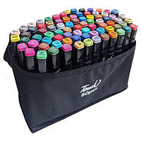 Набір професійних маркерів для скетчів 80 шт, Маркери для дітей, Маркери в чорній сумці JN-60