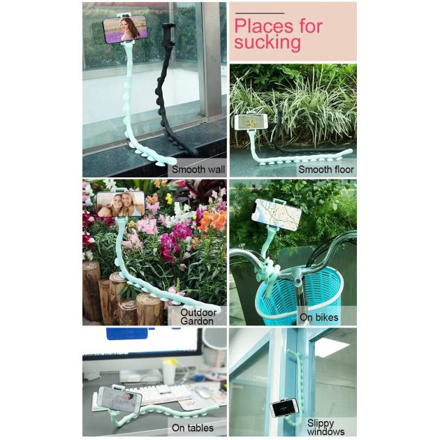 Гнучкий тримач для телефону з універсальними присосками Cute Worm Lazy Holder. Колір блакитний KV-52, фото 1