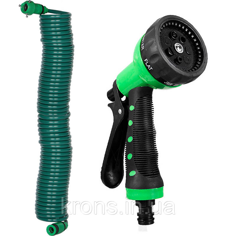 Набір поливальний шланг BlueBird BB-2301 15 м на котушці пістолет із розпилювачем 7 режимний, фото 1