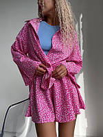 Женский летний костюм, рубашка + шорты / юбка, супер софт , ярко розовый 44