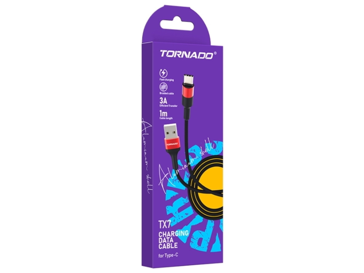 USB кабель Tornado TX7 Type-C (3,0A/1м)- чорно-червоний