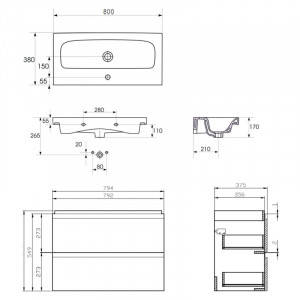 Шафка та раковина Moduo Slim 80 (S801-225) Cersanit Art. S801-225, фото 3