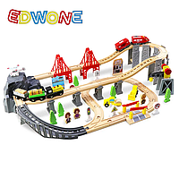 Железная дорога из дерева детская, EdWone, 85 деталей, 3+ (Brio, Ikea) E21A30