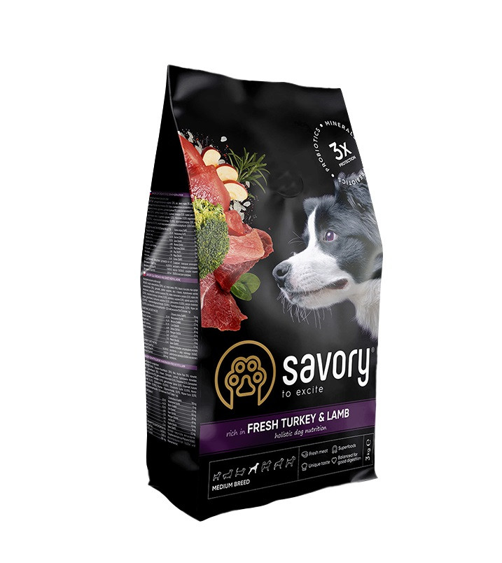 Savory корм холистик для собак середніх порід 3кг (індичка і ягня)