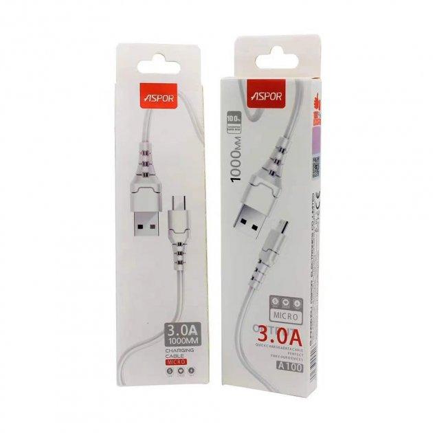 USB кабель Aspor A100 Micro Fast Charge 3A/1м- білий