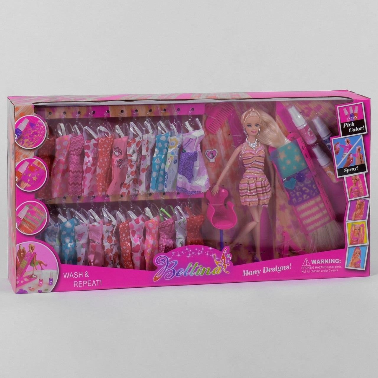 Лялька іграшка дитяча Bettina 68033, з нарядами, фарбування волосся, в коробці