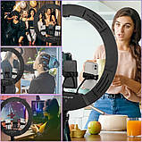 Кільцева світлодіодна лампа 50 см із дзеркалом сумкою та 3 тримачами LED селфі кільце з пультом для фото відео, фото 9