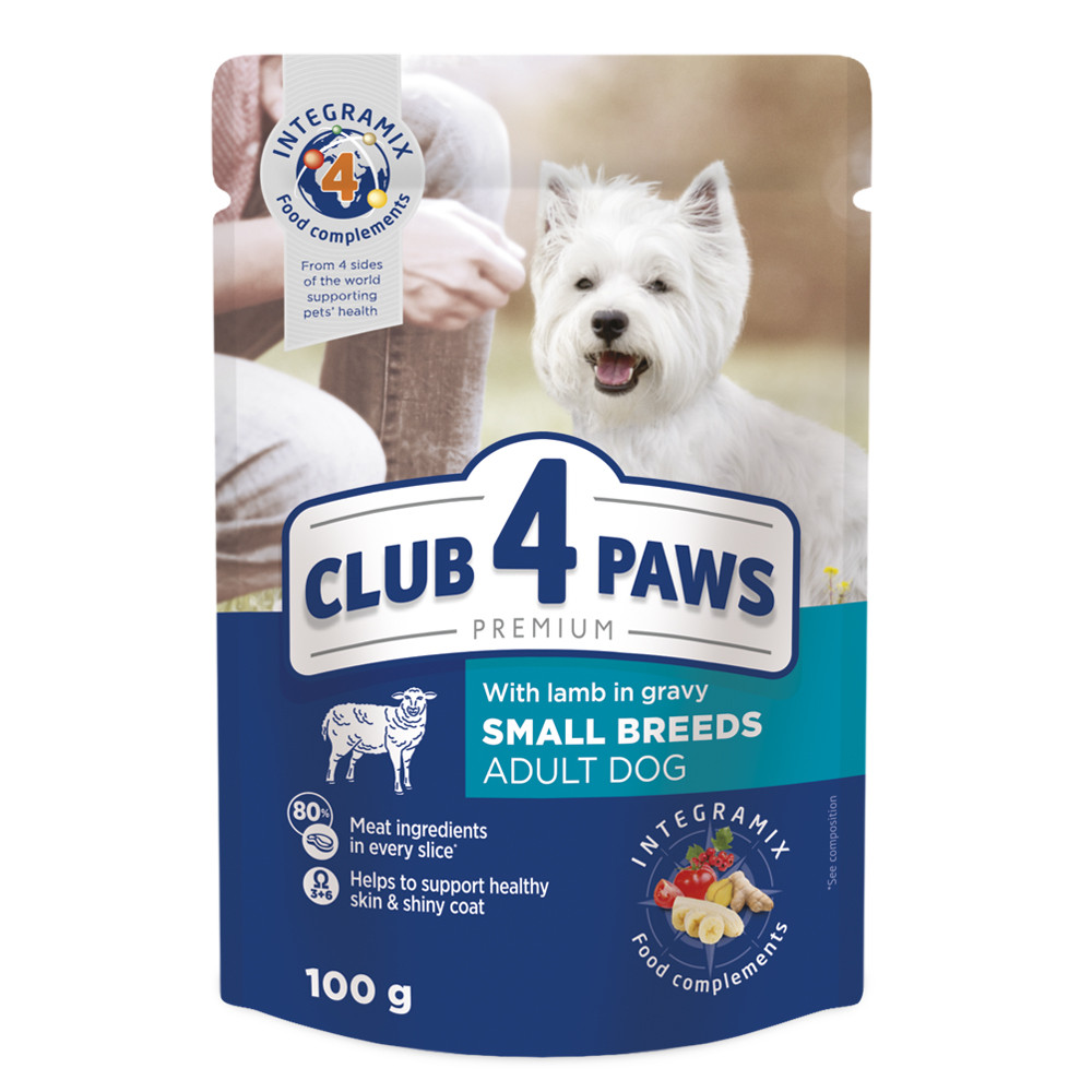 Акція! Club 4 Paws Premium Adult Клуб 4 лапи вологий корм для собак малих порід, ягня в соусі 100 гр х 24 ШТ