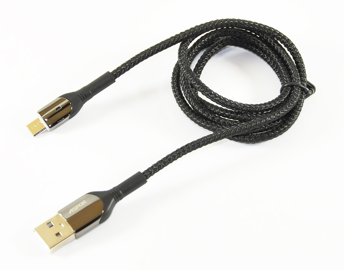 USB кабель Aspor AC-08 Micro Nylon LED 3A/1м- чорний