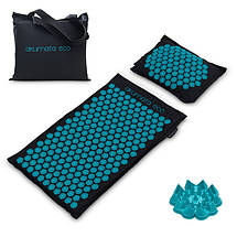 Екологічний акупресурний килимок з подушкою - натуральний чорний чорний Akumata ECO Чорно-бірюзовий BIC, фото 2