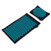 Екологічний акупресурний килимок з подушкою - натуральний чорний чорний Akumata ECO Чорно-бірюзовий BIC, фото 3