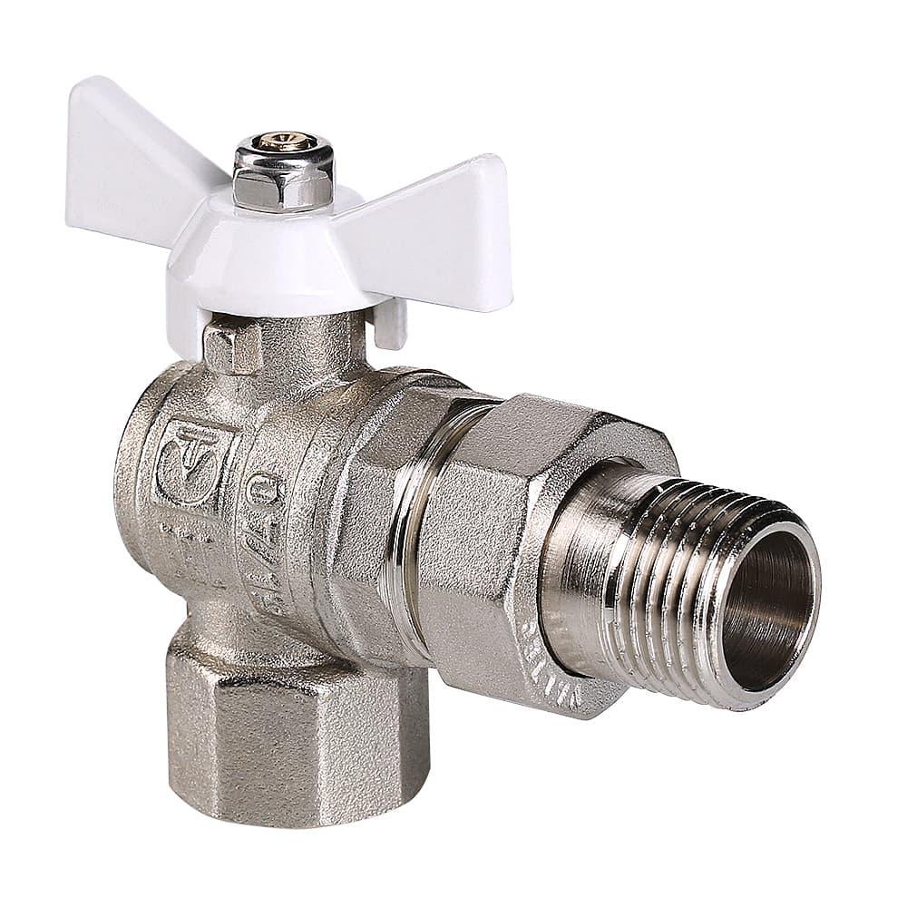 Кран кульовий з американкою Valtec BASE DN 3/4" (PN 40) кутовий з білою ручкою (Італія) VT.228.NW.05