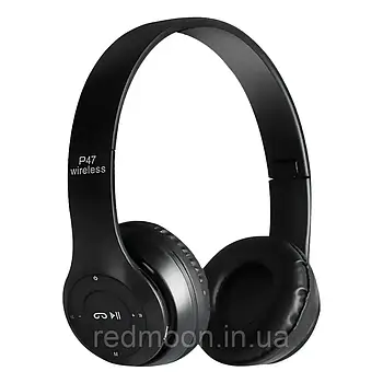 Бездротові Bluetooth-навушники P47 з мікрофоном, та MP3 плеєром, Чорні / Накладні навушники