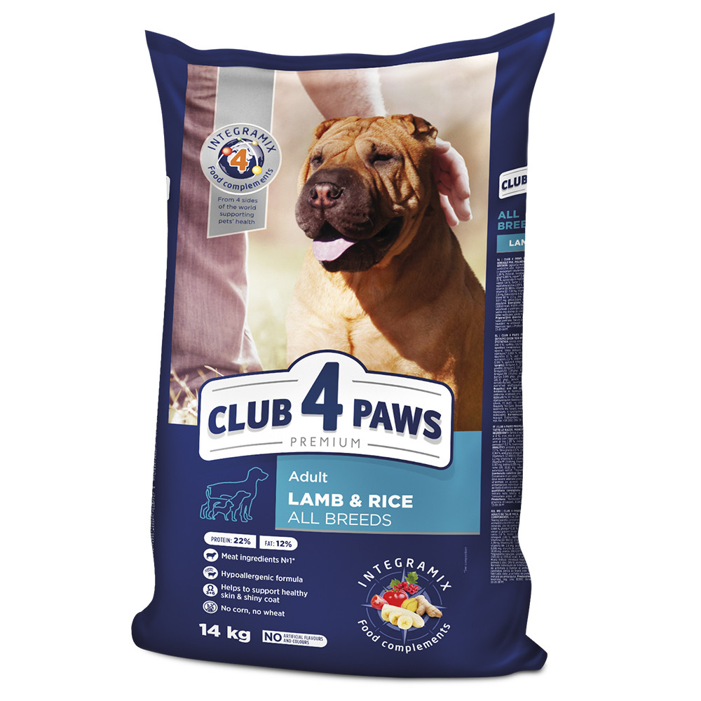 Club 4 Paws Premium Adult Клуб 4 лапи сухий корм гіпоалергенний для собак усіх порід, ягня рис 14 КГ