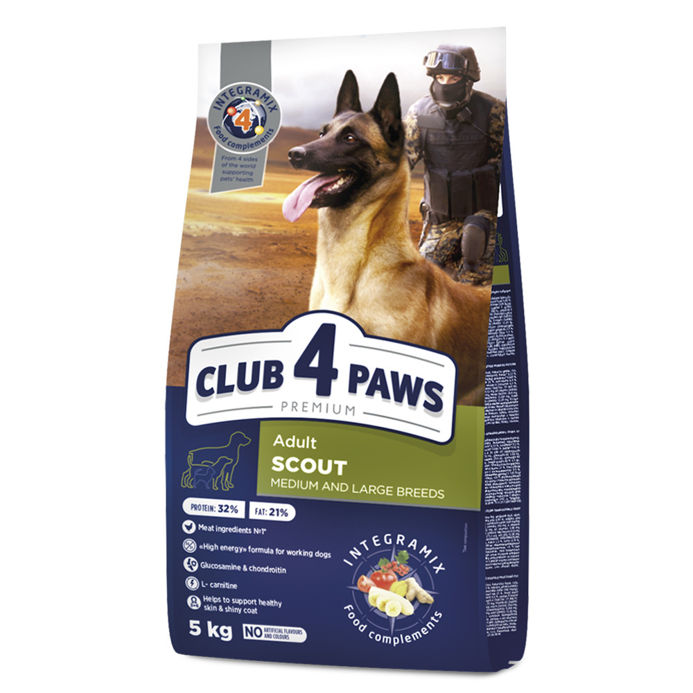 Club 4 Paws Premium Scout Adult Клуб 4 лапи сухий корм для дорослих робочих собак середніх і великих порід 5КГ