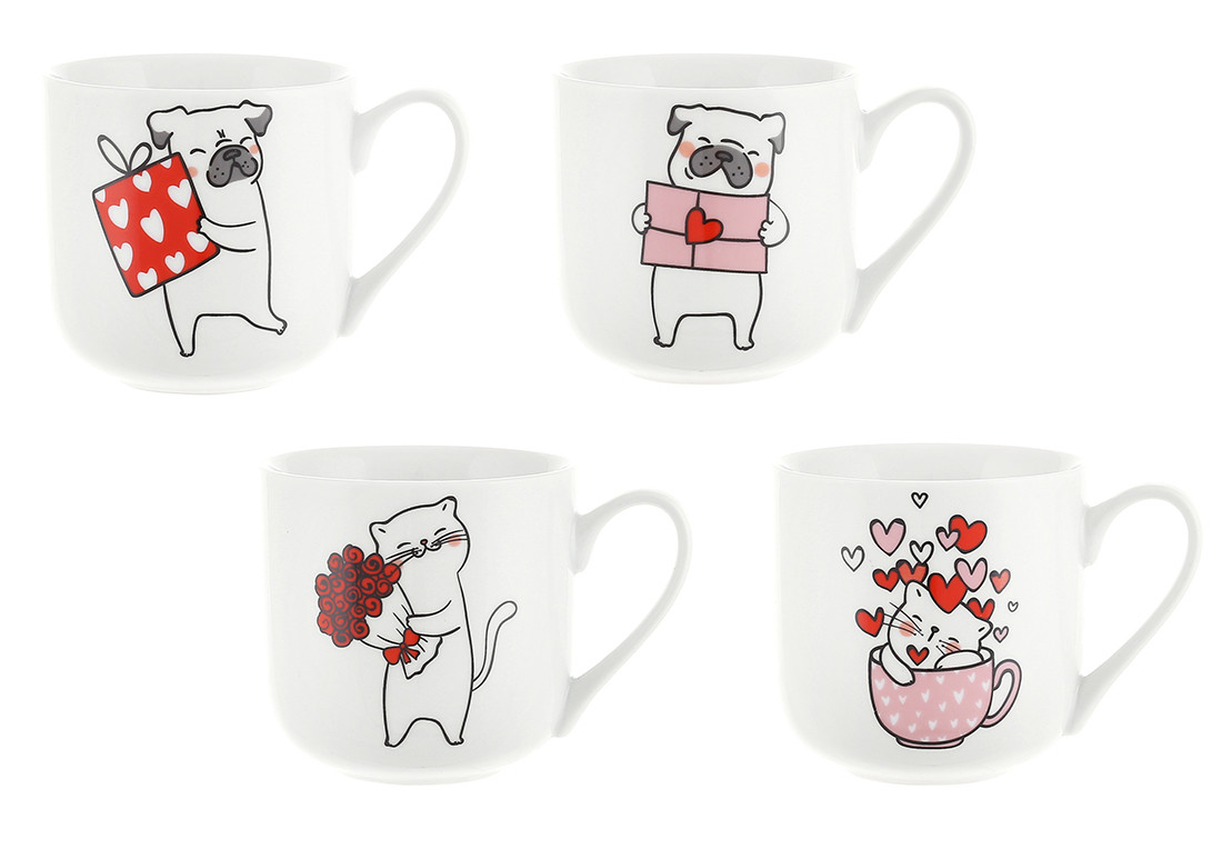 Кухоль (12шт) порцеляновий "Люблю тебе", 450мл, 4 дизайни, фото 1