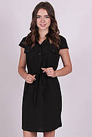 Платье женское черный однотонный на пуговицах софт миди Актуаль 004, 48