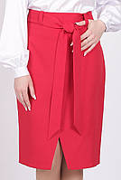 Юбка карандаш женская красная модная демисезонная креп разрез спереди по колено Актуаль 081, 50