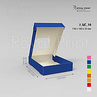Картонная коробка с окошком для подарочных наборов синяя 130х185х35