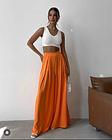 Женские широкие легкие брюки, летние штаны палаццо Оранжевый, XL
