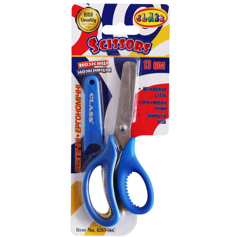 Ножиці дитячі Class 13см прогумовані ручки з чохлом сині (4283-06C), фото 1