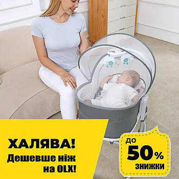 Дитяча люлька-гойдалка 6в1 (музика, регулювання по висоті) Mastela 8037 Сірий (М'ятні слоники)