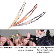 Гачок для волосся півмісяць голка для дредів канекалону метал золотистий