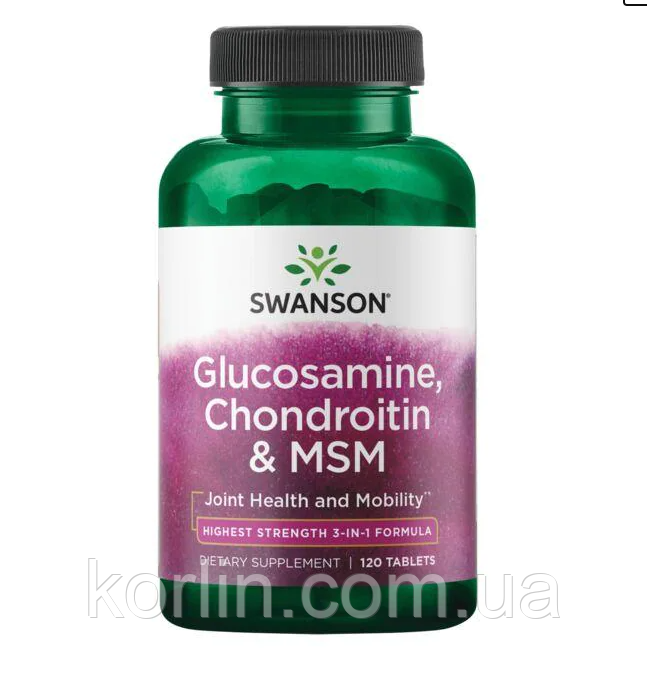 Глюкозамін, хондроїтин і МСМ Swanson Glucosamine, Chondroitin, MSM Свенсон 120 таблеток США, фото 1