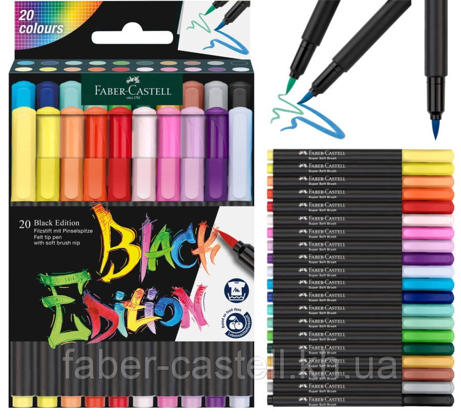 Фломастери пензлики Faber-Castell Black Edition, 20 кольорів, 116452