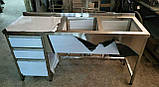 Стіл із двома мийними чашами з нержавіючої сталі з шухлядами, фото 2