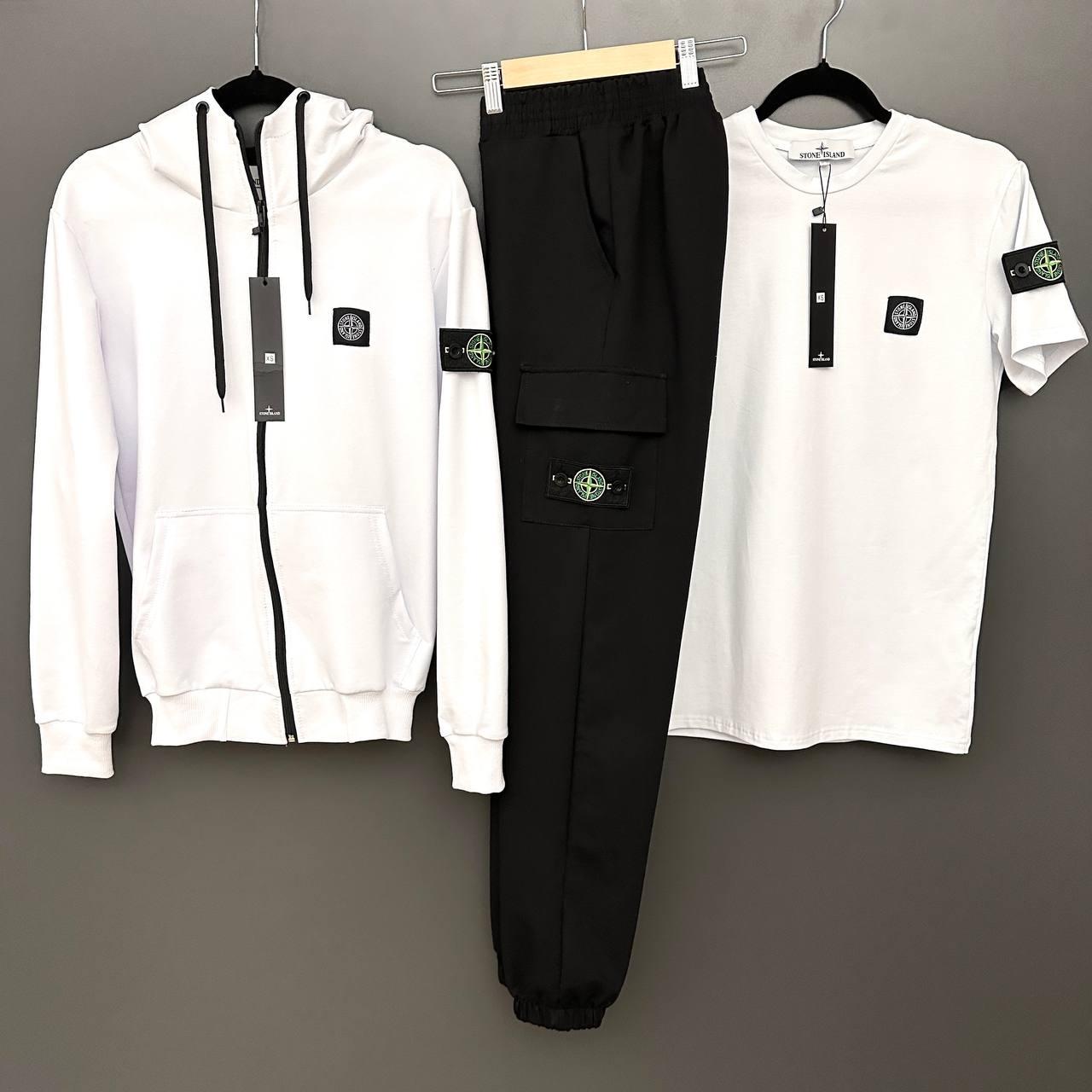 Спортивний костюм Stone Island футболка весняний осінній білий комплект чоловічий стон айленд