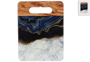 Підставка під гаряче  керамічна на пробковій основі, 15*20см, Синій мармур з деревом